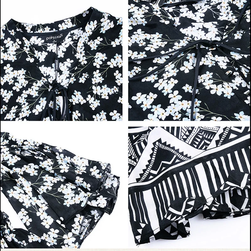 POKWAI миди повседневное цветочное женское Летнее шелковое платье новая мода