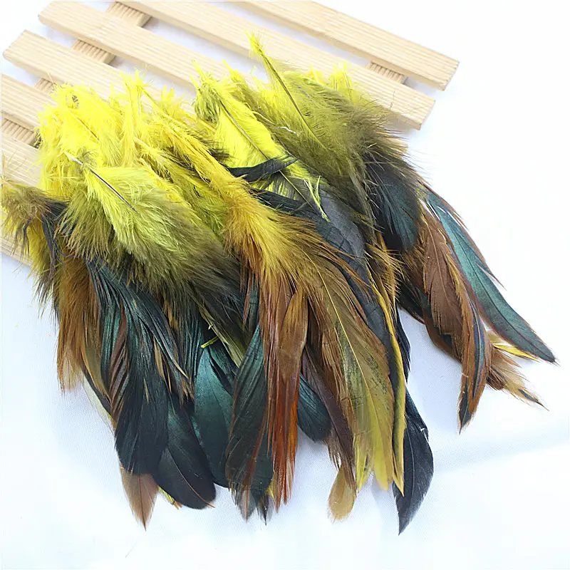 yellow Venda 50 pchs/lote barato plumas de penas, 5-8inch13-20cm, натуральный jóias pluma de penas de galinha penas galo cor DIY - Цвет: yellow