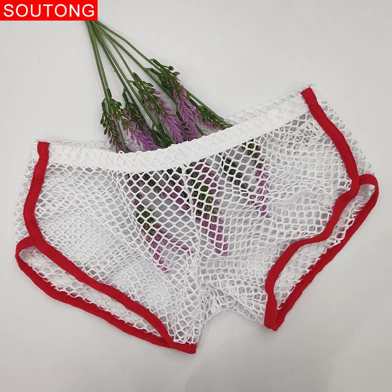 Soutong, сексуальное мужское нижнее белье, сетчатые Прозрачные Боксеры, дышащие шорты-боксеры, удобное нижнее белье, ropa interior hombre ST63 - Цвет: white