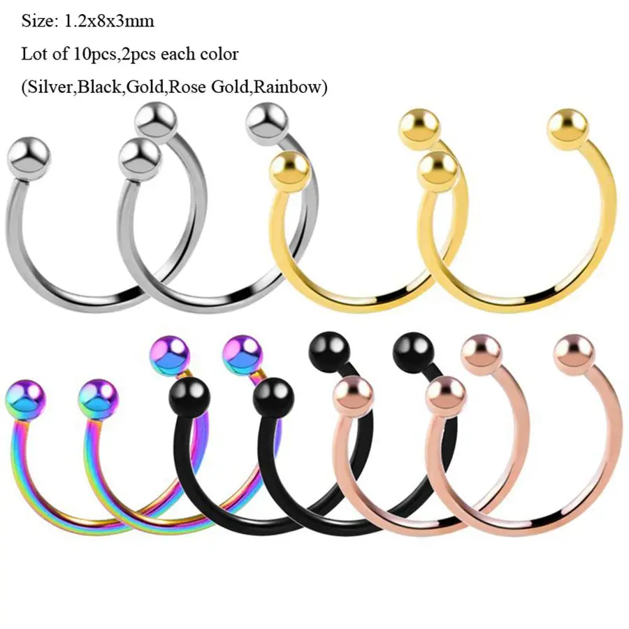 Style11 v 1.2x8x3mm 10 шт./партия, стальной нос сегментные кольца подковы серьги для бровей Язык Серьги CBR пирсинг Orelha спиральный для хряща Tragus ювелирные изделия - Окраска металла: Style11 v 1.2x8x3mm