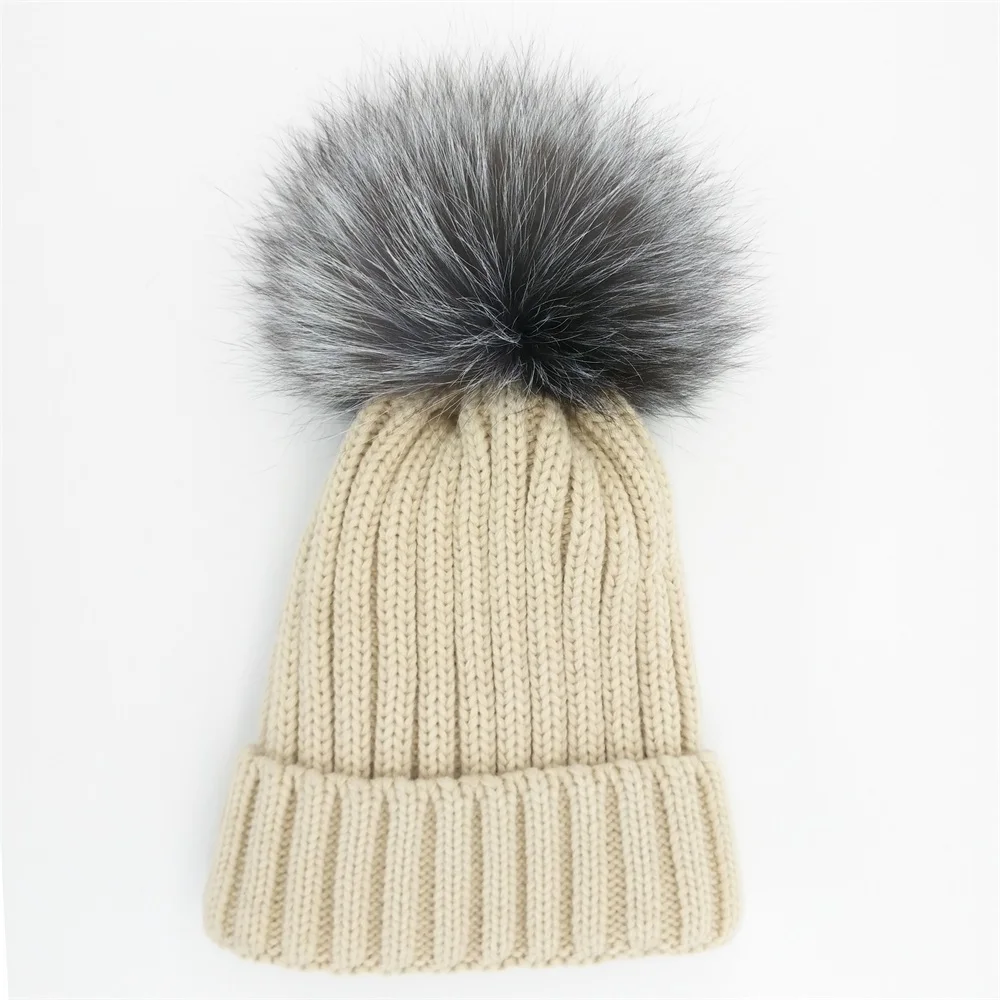 Новинка 2016 шапка Minhui с помпоном из натурального серебристого лисьего меха