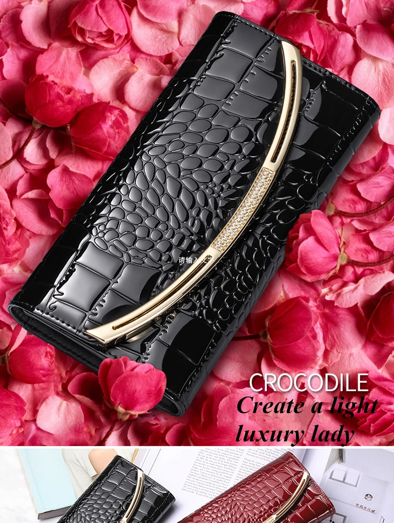 Qiwang Fashion Luxury Purses And Handbags For Women Wallets Cow Split Leather Long Purses Female Wallets Clutch Bag Crocodile