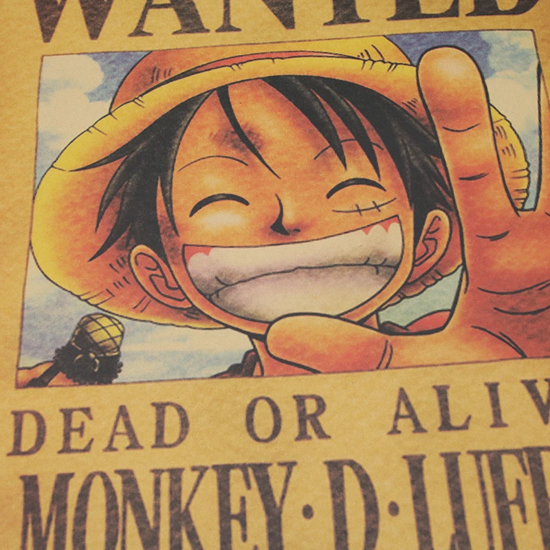 DLKKLB домашний Декор наклейки на стену одна деталь плакаты Luffy Wanted Винтаж крафт-бумага аниме PosterBar декор картины 51X35 см