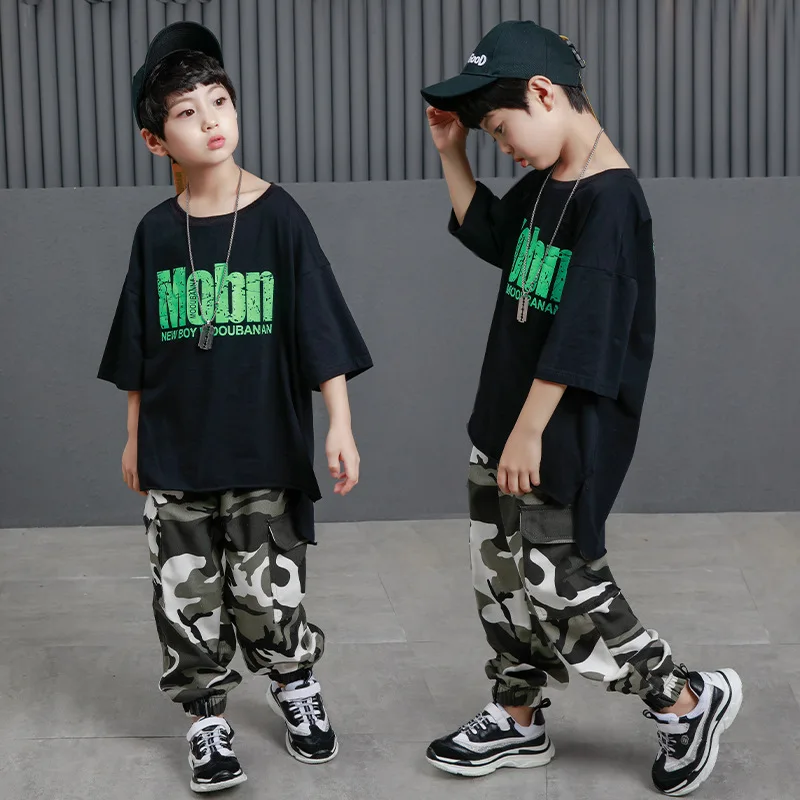 Детская одежда в стиле хип-хоп повседневные футболки топы камуфляжные штаны для