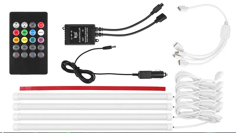 Новый автомобиль RGB Светодиодные полосы света Атмосфера лампы музыка Управление