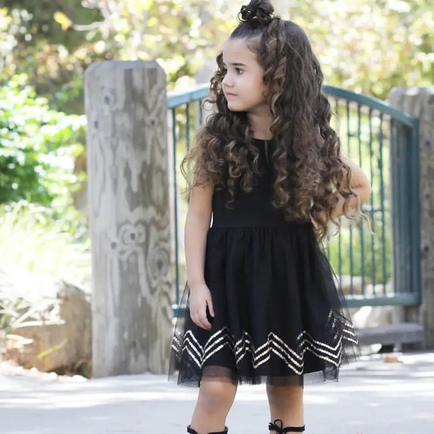 2018 new sweet kid tulle tutu dress Lace Kids Baby Girls sequins black Dresses Princess Dress Sundress Party Pageant | Детская одежда и