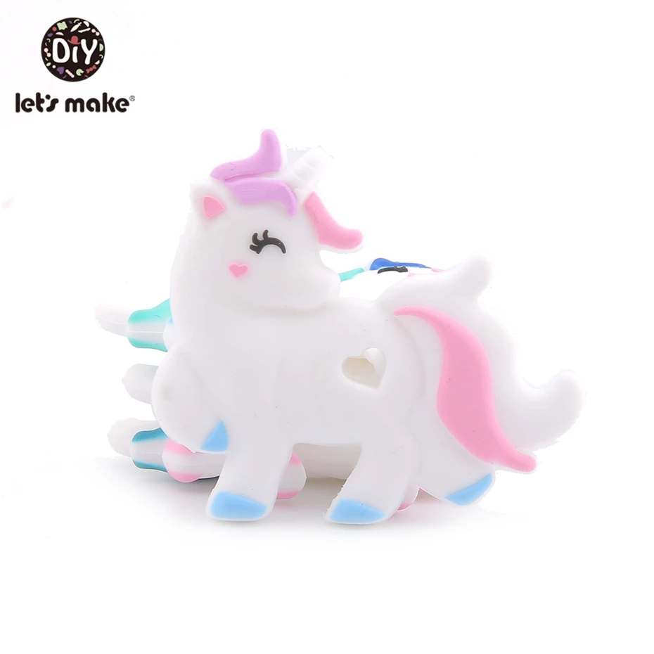 unicorn c Let'S Make/1 шт., силиконовый Прорезыватель для зубов, жемчужные бусины, цветок розы, Прорезыватель для зубов, игрушки для малышей, погремушка, детская игрушка, силиконовый Прорезыватель для зубов - Color: unicorn c