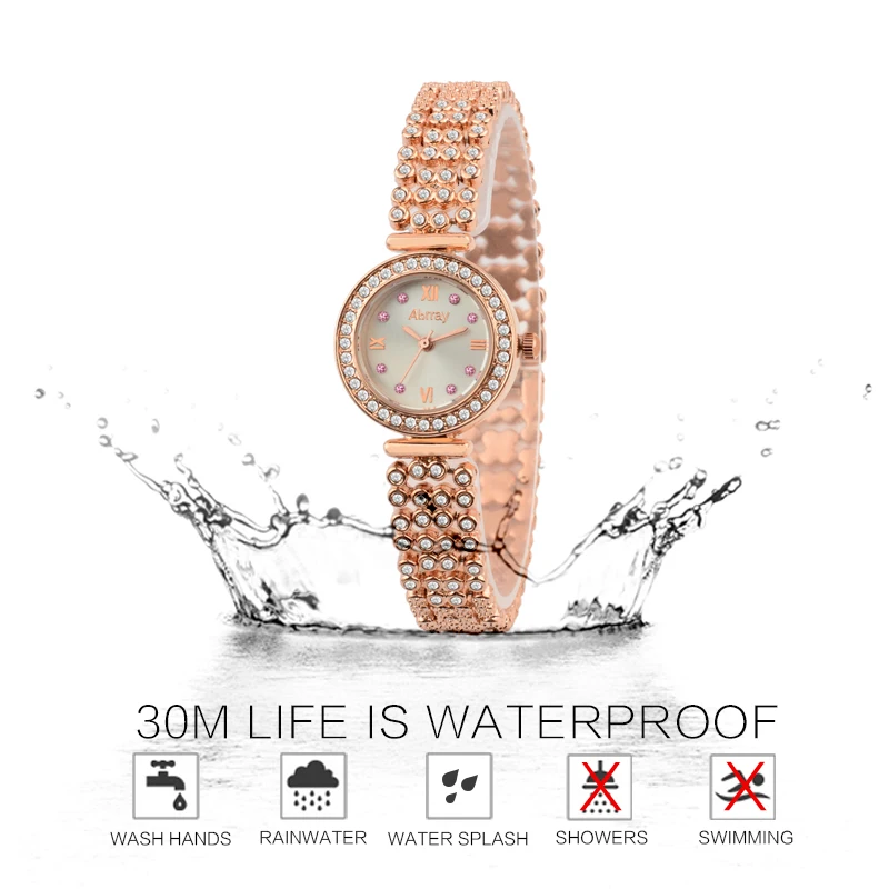 Женские кварцевые часы Abrray розовое золото со стразами японский механизм|wristwatch