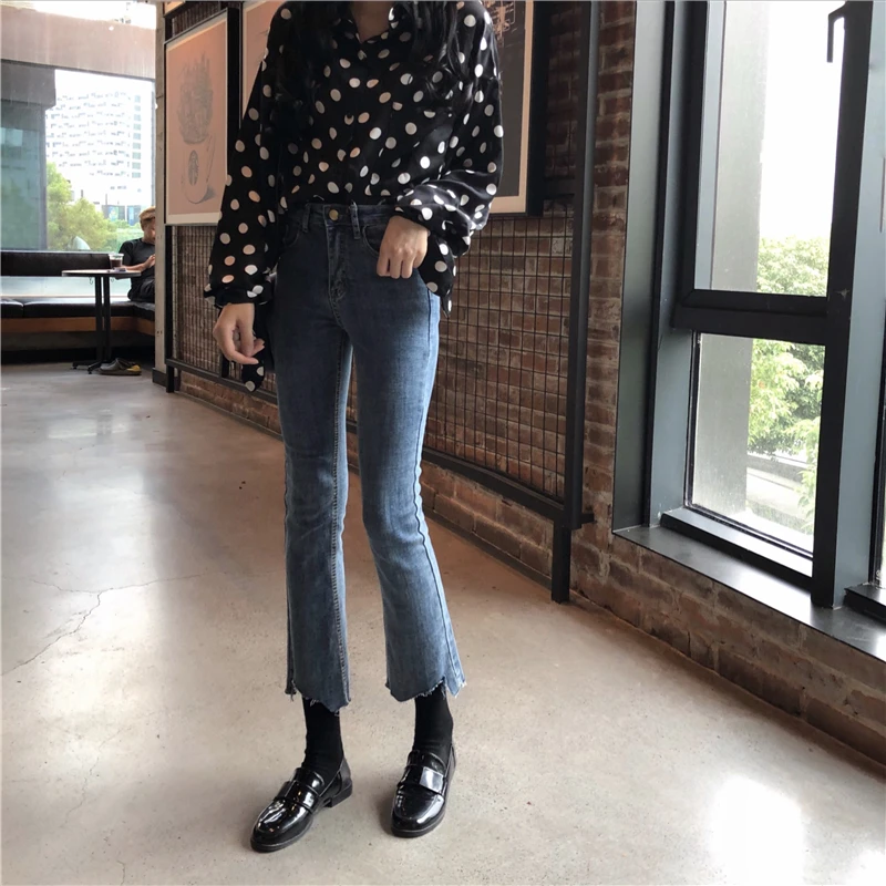 Женские брюки с высокой талией pantalon femme черные случайный звонок весна-осень 2019 |