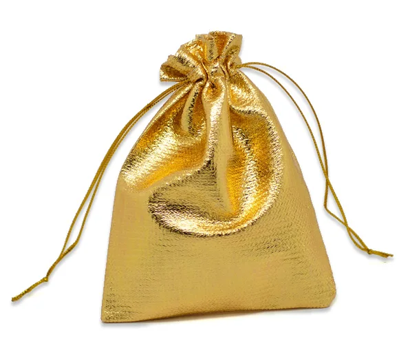 Дорин коробка золотой тон Атлас подарок Сумки с Drawstring 12x9 см(4-3/" x3-1/ "), 100 шт.(B16806