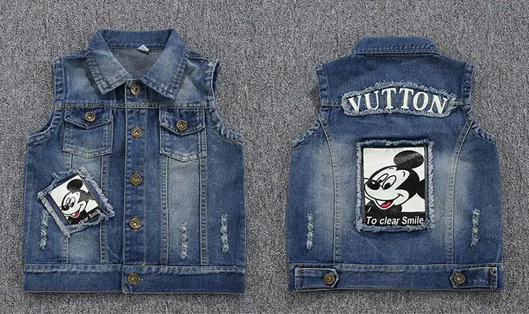 Детские жилеты для мальчиков и девочек джинсовые с надписями Верхняя одежда