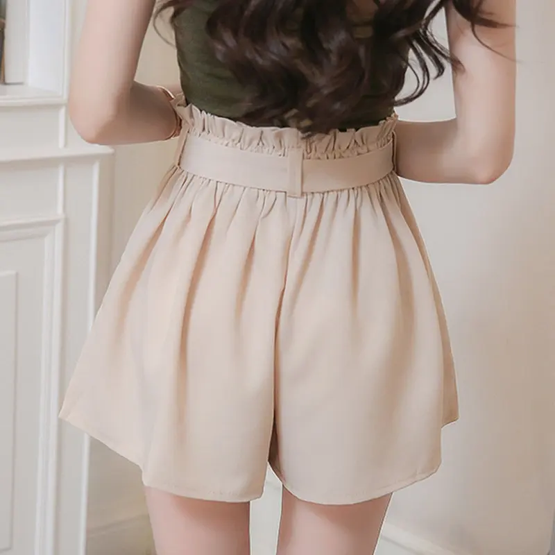 Летние модные женские туфли шорты Высокая Талия коричневый шифоновые женский