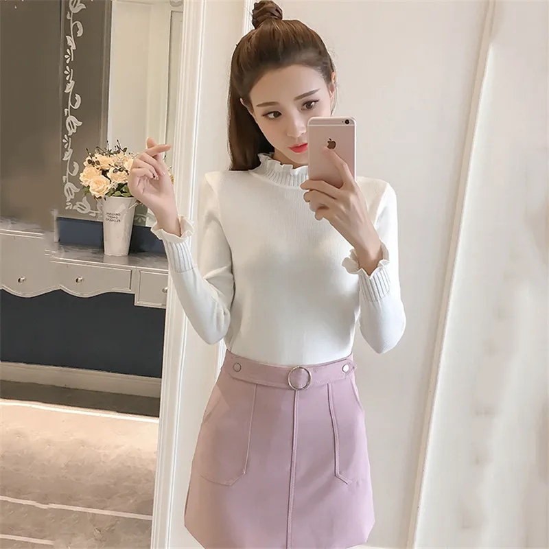 Женский вязаный свитер осенне-зимний пуловер новинка 2018 корейский с высоким