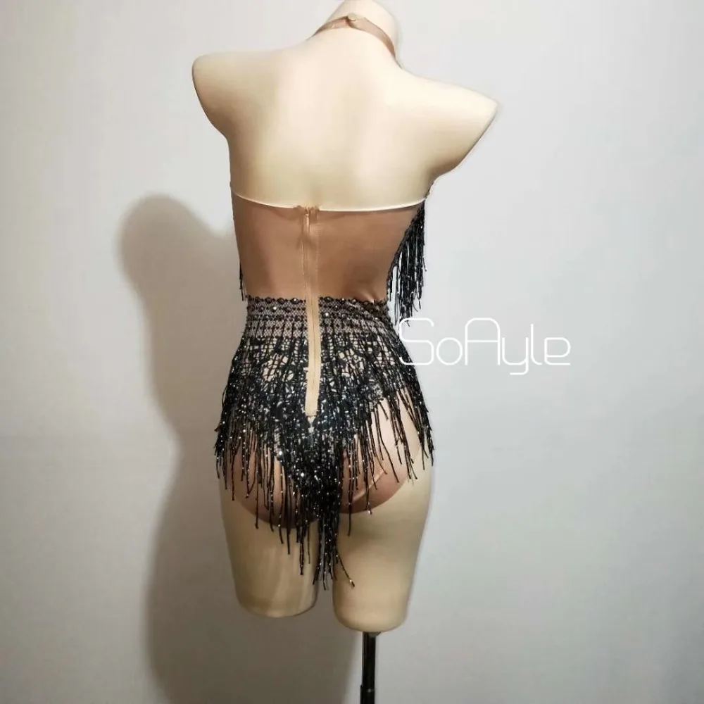 Певица в ночном клубе комбинезон диджея со стразами черная кисточка Высокая