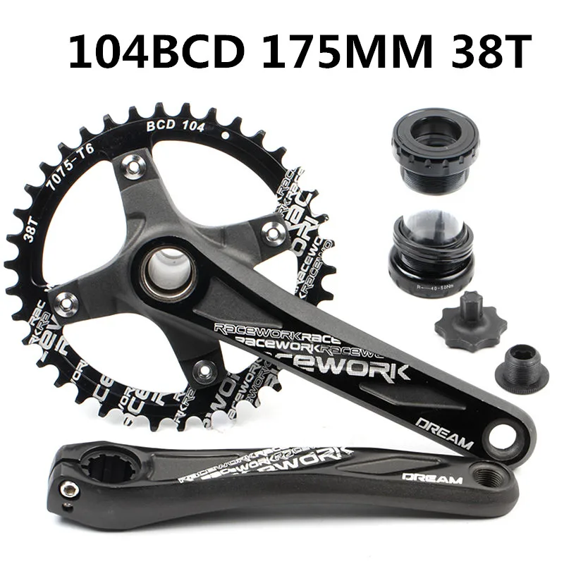 175 38T balck Велосипедный Кривошип 104BCD MTB велосипедный шатун из алюминиевого сплава с нижней велосипедной шатуной 175 мм 32T 34T 36T 38T пластина - Цвет: 175 38T balck