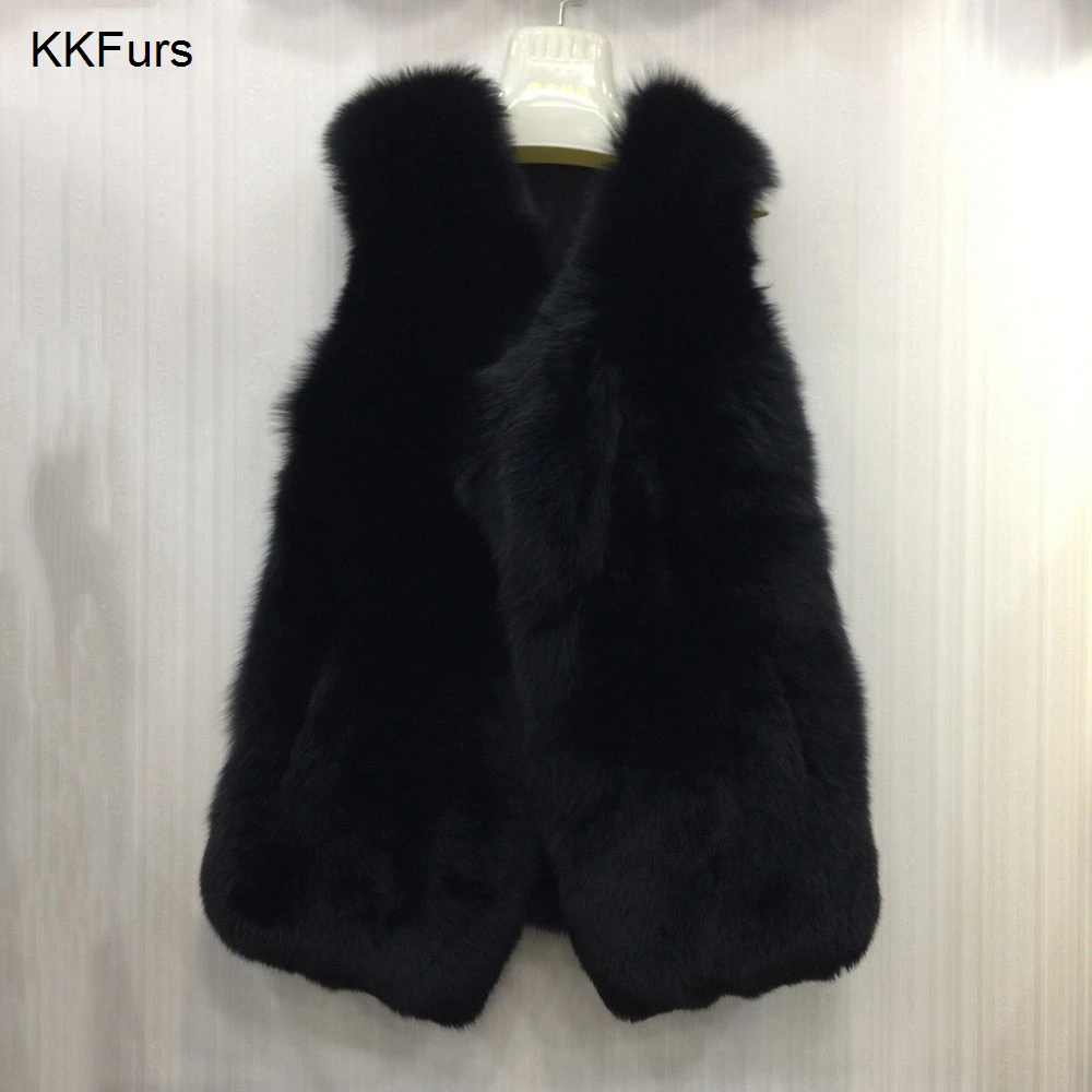 JKKFURS 2021 Новый Модный Зимний толстый теплый жилет из натурального Лисьего меха