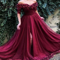 robe de soiree hot sale boat neck half sleeves custom made wine red formal evening dresses long