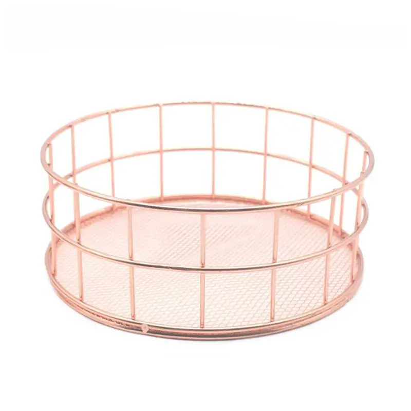 Nordic Style Rose Gold Metal Wire Storage Basket Cosmetic Organizer Holder Home Office Desk Toiletry Collections Bathroom Shelf | Дом и сад