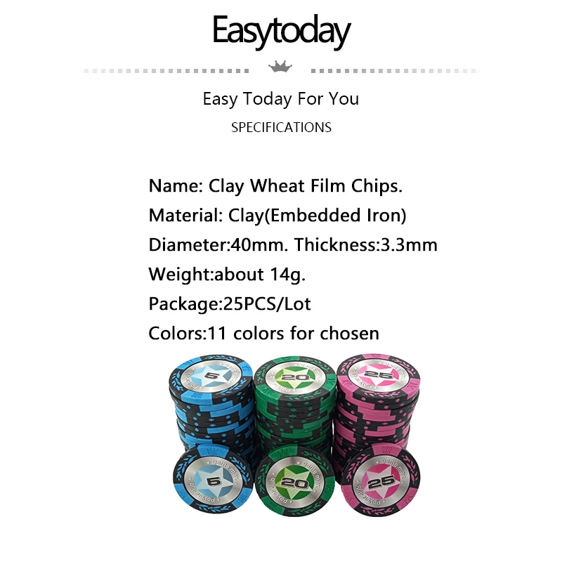 Easytoday 25 шт./компл. высококлассные покерные чипсы набор глины встроенный Железный