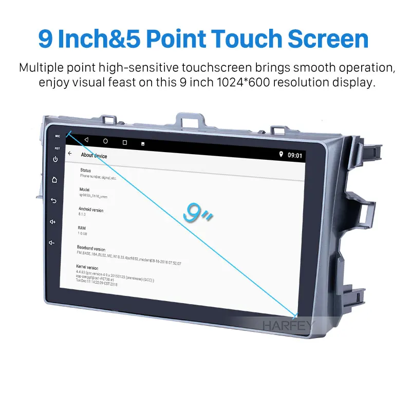 Просвет Harfey Android6.0/7 1/8 1 HD 9 &quot2Din автомобильное радио для Toyota Corolla 2006 2010 2011 2012 GPS