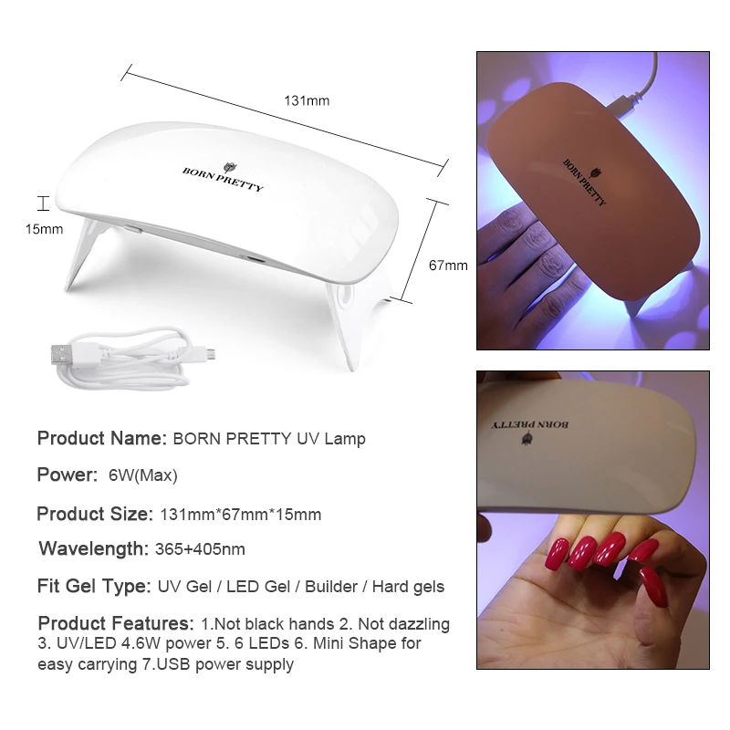 Рожденный PRETTY 6 Вт ультрафиолетовая Светодиодная лампа для ногтей Портативный USB