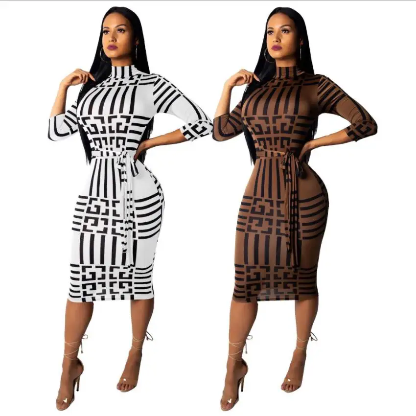 Dashiki Traditional African Women Midi Pencil Dress Elegant Casual Bodycon Female Fashion Sexy Party Office Turtleneck | Тематическая