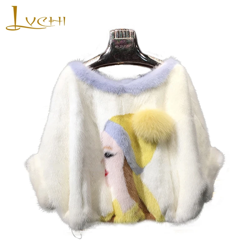 

LVCHI 2019 Real Mink Fur Coats Women's Coat Full Pelt Causal Half Batwing Sleeve Pullover Beauty Pattern Slim Mink Fur Coats