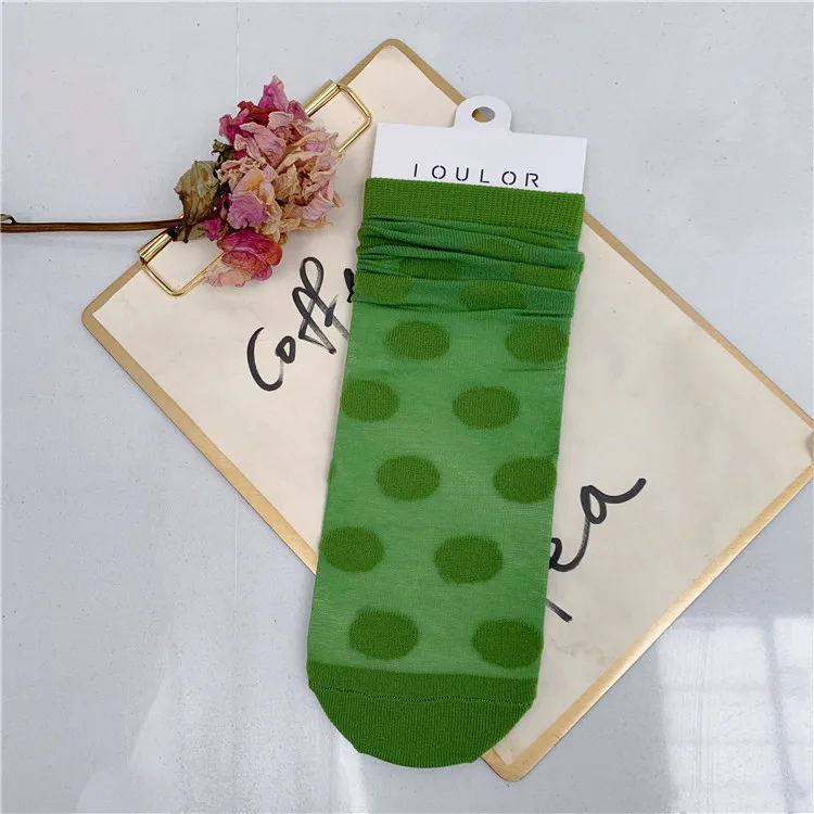 green SP& CITY, корейские цветные женские носки с узором в горошек, мягкие женские прозрачные носки в сеточку, летние хипстерские уличные носки в стиле хип-хоп - Цвет: green