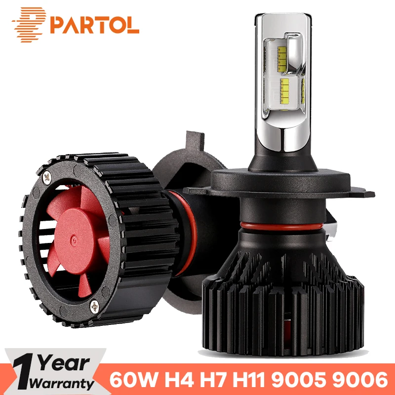 Partol новый T8 H4 H7 H11 Автомобильный светодиодный лампы для фар 60 Вт 8000LM CSP 9005 9006