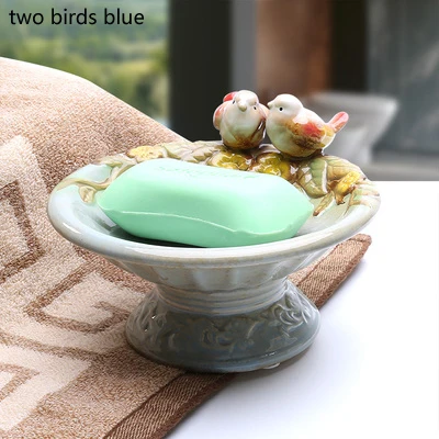 two birds blue Европейский Винтажный Цвет Окрашенные Ангел олень Улитка Сова Птицы дизайн керамический мыльница Ключи брелок для хранения тарелка чаша - Цвет: two birds blue