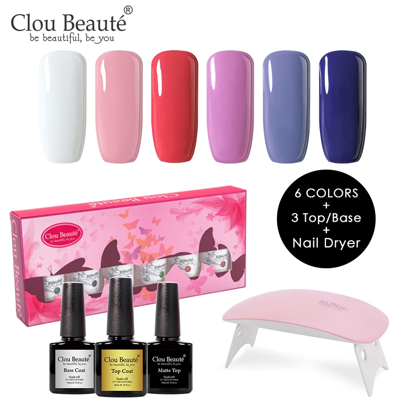 Clou Beaute 8 мл Гель-лак для ногтей основа и верхнее покрытие матовый топ Полупостоянный УФ-лак Soak Off розовый белый 6 шт. набор гель-лаков