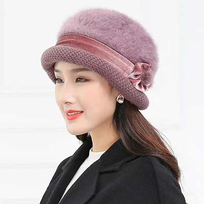 7 20 стилей,, Зимняя женская вязаная шапка Skullies с цветочным рисунком, супер Мягкая шерстяная шапка с кроличьим мехом, теплые шапки, женские Мешковатые Головные уборы, шапка - Цвет: 7