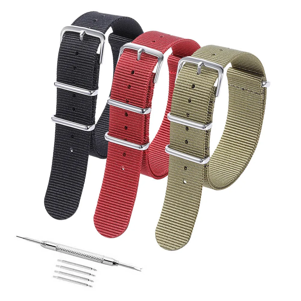 Black-Army green-Red Кожа Ремешки для наручных часов Ремешки для часов NATO, нейлон, Зулу ремень ткань ремешок для наручных часов с разноцветными шнурками Цвет Ширина 18 мм/20 мм/22 мм кожа Ремешки для наручных часов соотношением цены и качества комплект из 3 шт - Цвет ремешка: Black-Army green-Red