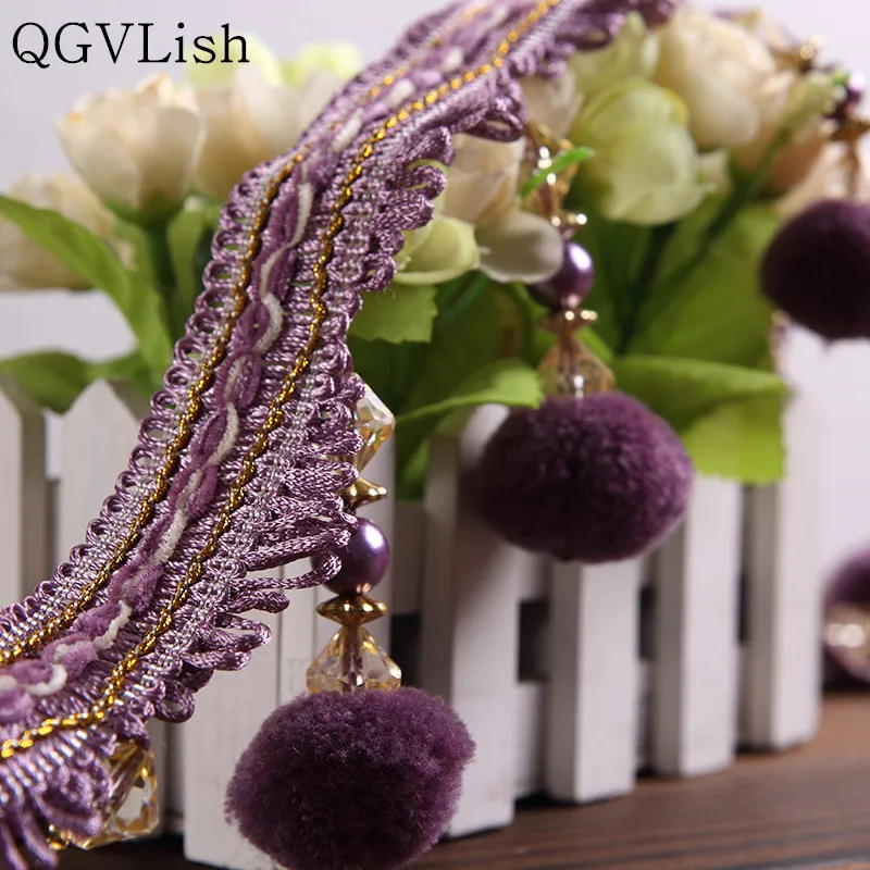 

QGVLish 12M/lot Beads Curtain Lace Taasel Fringe Trim Belts Ribbon DIY Sew Sofa Tablecloth Stage Curtain Accessories Home Decor