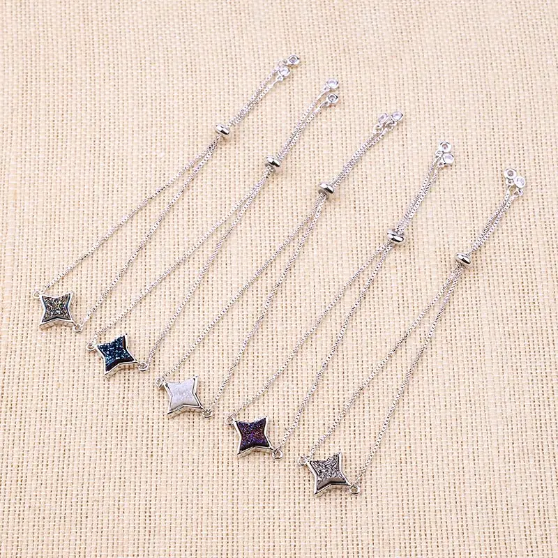 BOJIU Регулируемый натуральный агат в виде звезды Браслеты для Для женщин Золотой