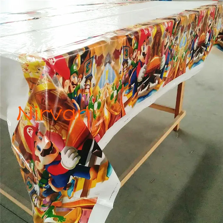 108*180cm 1pcs super mario waterproof disposable plastic tablecloth kids boys girls birthday party map/table cover supplies | Дом и сад