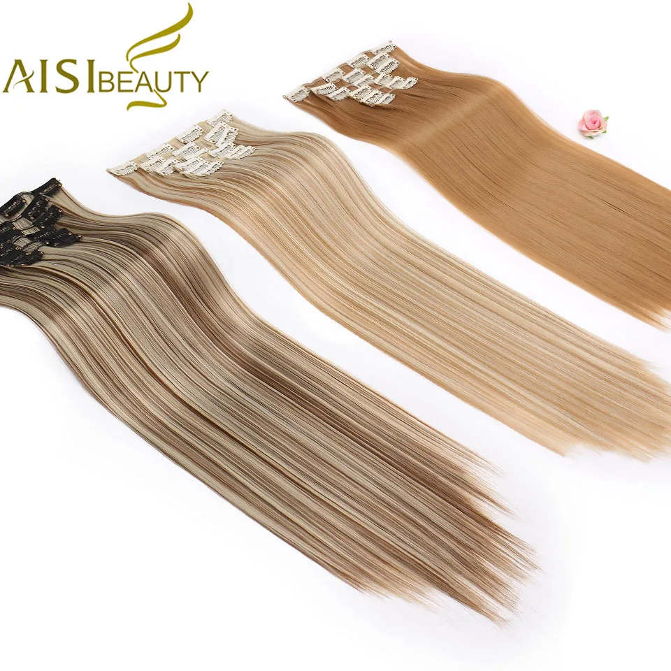 AISI BEAUTY 22 дюймов длинные прямые синтетические заколки для волос для наращивания 16 клипов 6 шт./компл. черный коричневый накладные волосы