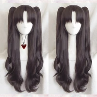 fatestay night rin tohsaka long wavy brown ponytail heat resistant hair cosplay costume wig ruby necklace optional