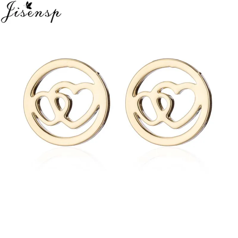 Jisensp Stainless Steel Jewelry Sets Romantic Double Hearts Pendant Necklace Earrings for Women Girls Valentine's Day Gift | Украшения