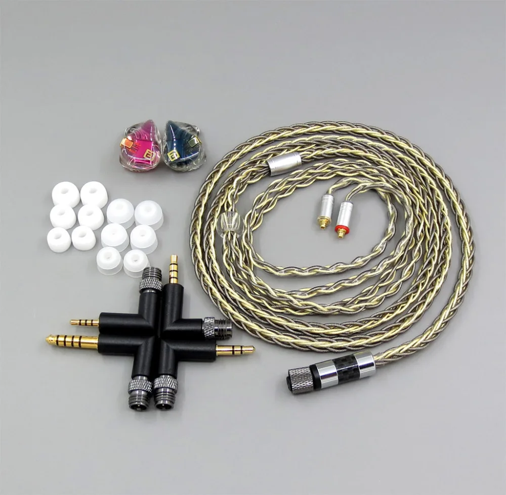 

4 in 1 Plug 8 Cores Foiled 7N OCC Pure Silver + Gold Plated Earphone Cable For Shure se535 se846 se425 se215 MMCX LN06243