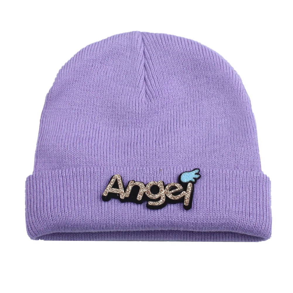 Осенне зимняя детская вязаная шапка с буквенным принтом для мальчиков и девочек