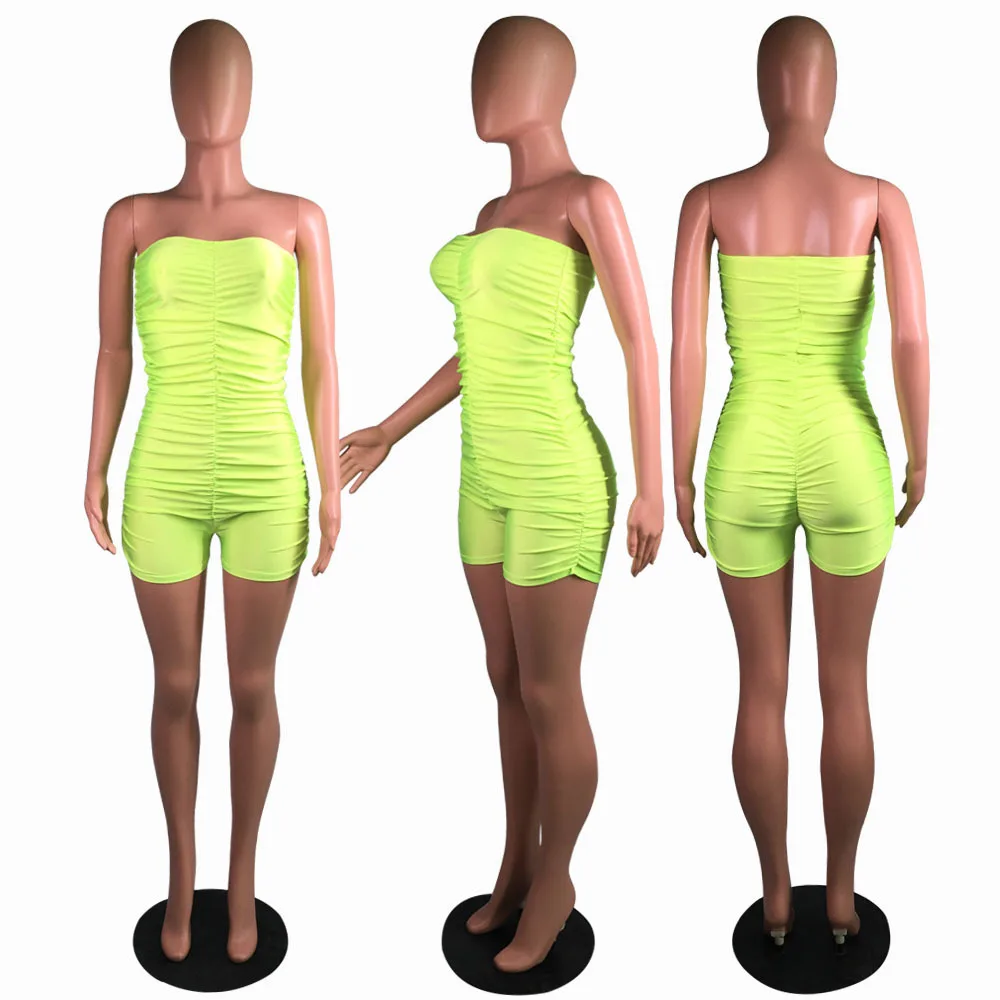 Плиссированные однотонные лоскутные сексуальные комбинезоны без бретелек для