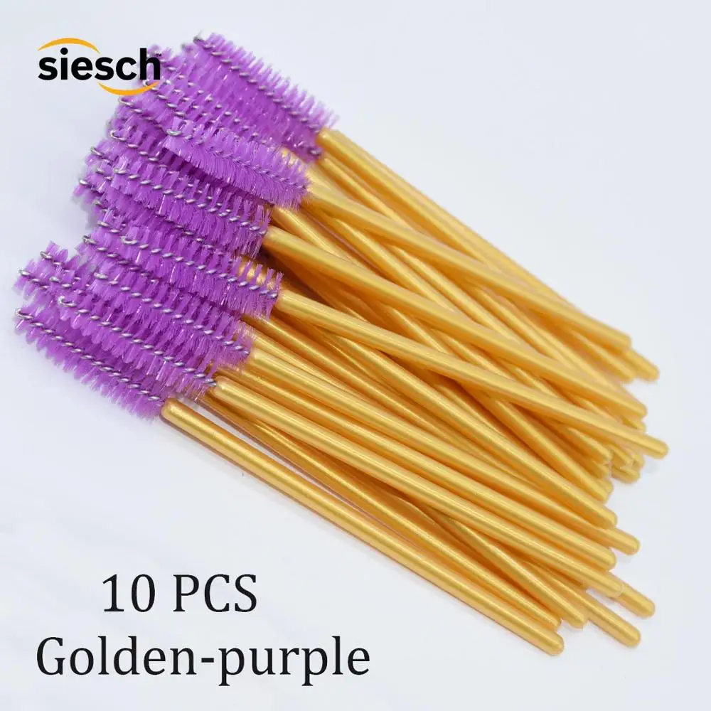 golden purple 10 шт. новая кисточка для Бровей Ресниц Расческа тушь для ресниц палочки наращивание ресниц Инструмент Профессиональная Красота пластик нейлон макияж кисти - Handle Color: golden purple