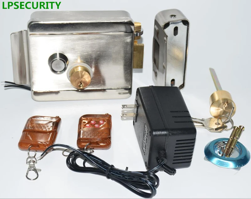 LPSECURITY ворота Электрический дверной замок с 2 пультами дистанционного управления 12 В DC силовой трансформатор для доступа система безопасности