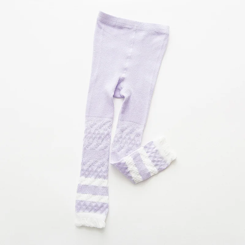 Light purple Летние хлопковые дышащие леггинсы в радужную полоску с сеткой до щиколотки для маленьких девочек противомоскитные штаны для детей от 0 до 5 лет - Цвет: Light purple