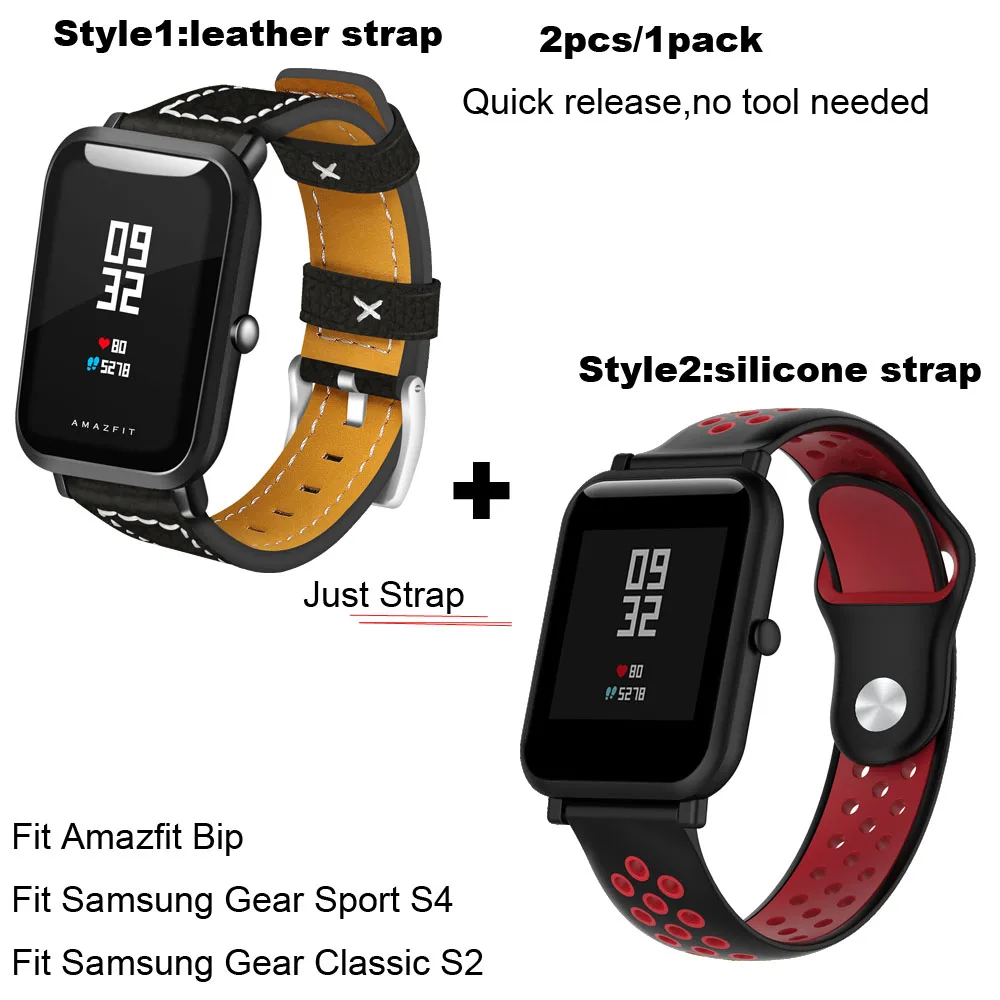 Black-black red 20 мм браслет ремешок для Xiaomi Huami Amazfit Bip GTS GTR 42 мм ремешок для часов Amazfit Pace Stratos 2 GTR 47 мм кожаный ремешок для часов - Цвет: Black-black red