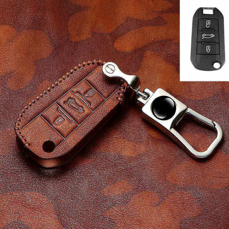 Чехол книжка из натуральной кожи для автомобильных ключей Citroen C4 CACTUS C5 C3 C4L Peugeot 508