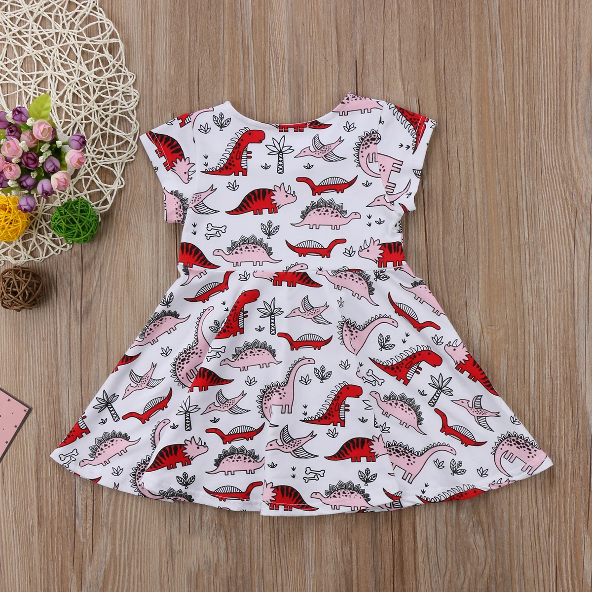 Новые летние милые платья с принтом динозавра Хлопковое платье короткими