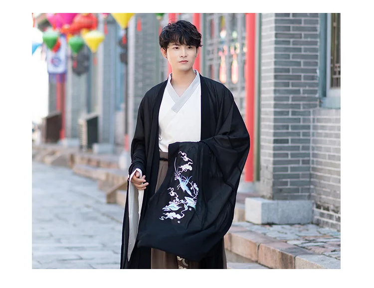 Hanfu мужская одежда куртка+ юбка+ вышитый плащ осень зима большие рукава китайские древние костюмы рыцарский Стиль Одежда