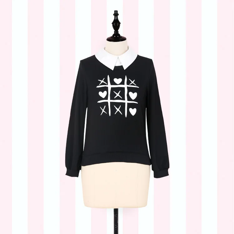 

Women's Fashion Geometric Printed Pullovers Casual Sweatshirt Black Pink Creative Hoodies 0810